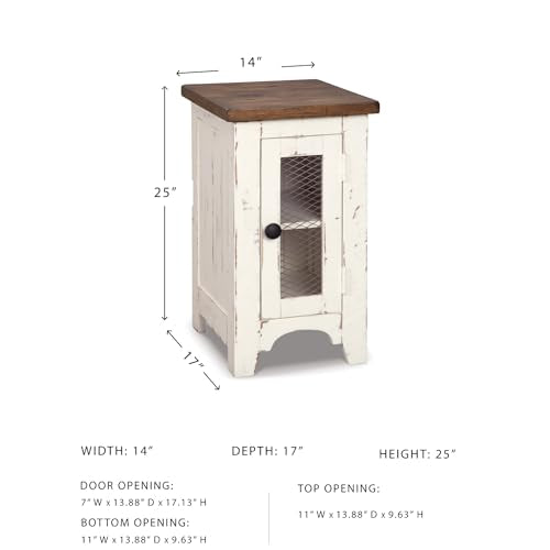 Signature Design by Ashley Wystfield Farmhouse Chair Side End Table with Cabinet Door for Storage, White & Brown with Distressed Finish - color: Dark Brown & White