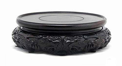 GOLDY&WENDY Oriental Luxury Round Elm Solid Wood Vase Display Stands Pedestal Base, Bat Pattern 3.15 in Diameter - size: 3.15X3.15X1.6 in