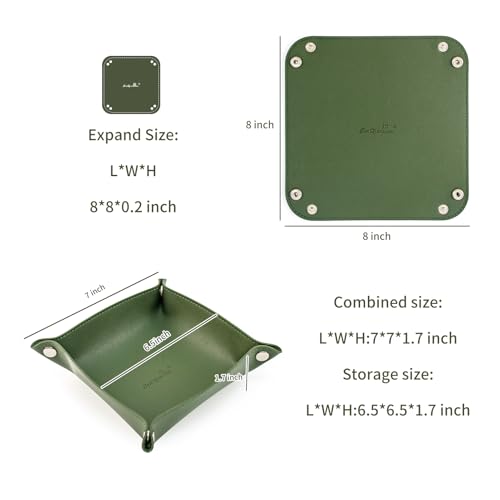 SANQIANWAN PU Leather Arc Edge Jewelry Valet Tray for Man and Women, Portable Mini Entryway Table Tray Bedside Nightstand Desk Tray Small Travel Dish Plate for Key,Wallet,Watch,Coin (DarkGreen) - color: Darkgreen