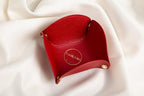Leather Jewelry Valet Tray for Women and Men, Leather Jewelry Tray 5.5 inches, Small Tray for Bedside Nightstand Desk, Foldable Travel Dish Plate for Key,Wallet,Watch,Coin,Jewelry (Red), TR2024 - color: Red