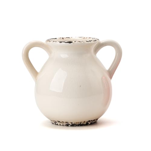 LUKA Antique Ceramic Vase with 2 Handle,6.4 inches Ice Cracked Rustic Vase Minimalist Decor, Decorative Vases for Home Decor, Table, Living Room, Shelf, Christmas Decoration(Small,Ice Cracked White) - color: S-ice Cracked White(6.69 In)