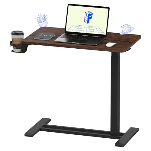FLEXISPOT H7 Adjustable Overbed Bedside Table with Wheels Pneumatic Mobile Standing Desk Laptop Desk Rolling Computer Cart Movable Table Hospital Home Use(27.6" W x 15.7" D, Mahogany Table) - color: Mahogany, size: Small
