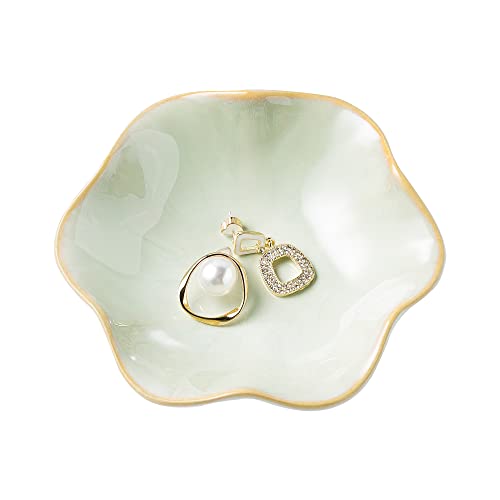 Jewelry Dish Tray, Ring Dish, Ceramic Trinket Tray, Key Bowl, Decorative Plate, for Friends Sisters Daughter Mother(Light Green) - color: Light Green