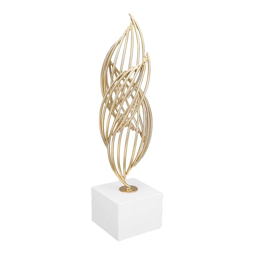 Modern Metal Sculpture, Abstract Art Statue Luxury Gold Iron Table Decor Centerpiece for Living Room Office Home Decoration 28x7x7cm (White Base) - size: White Base, style: White Base
