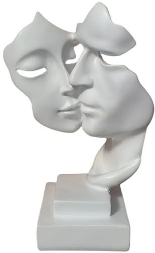 Couples Kiss Sculpture,White Thinker Resin Statue Ornaments,Silence is Gold Abstract Art Figurine,Abstract Style Sculptures,Living Room Desk Decorations,Bookshelf Decorative Objects - color: White