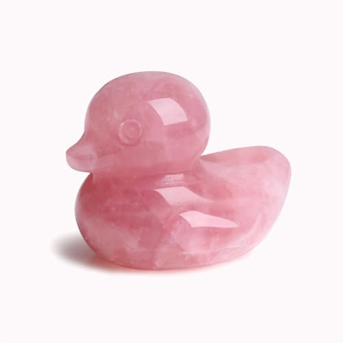 QINJIEJIE Duck Decor Rose Quartz Crystals Ducks Figurine Gemstone Healing Crystal Stone Cute Animal Statue Lucky Funny Home Room Desk Decor Stocking Stuffers Pink Duck Gifts for Women - color: Rose Quartz