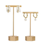 GemeShou Gold Metal 2pcs T Bar Earring Retail Display Stand for show, Tabletop Jewelry Tower Holder for Girl Women【Gold-Hexagon Base 2pcs Height 4.5" and 5.3"】 - color: A3/Gold Hexagon Base 2pcs Height 4.5" and 5.3"