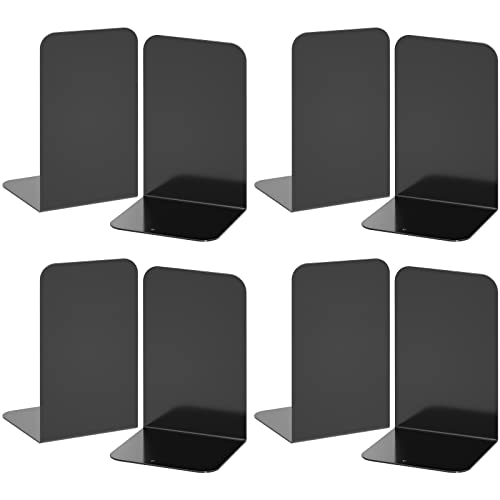 VFINE Bookends 4 Pairs, Black Metal Book Ends, Bookends for Shelves, Book Stopper for Heavy Books, Book Dividers for Home Office School Supplies - color: Black Bookends 8 Pieces