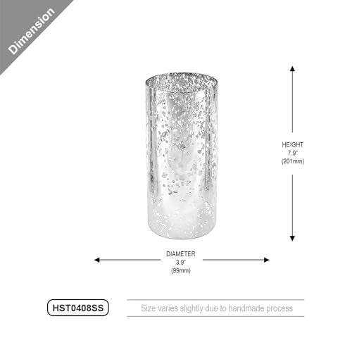 WGVI Hurricane Candle Holder Sleeve, W: 4", Ht: 8", Silver Speckled Glass Cylinder Open Both Ends, Chimney Tube Shade, 1 Piece - size: 4x8"H
