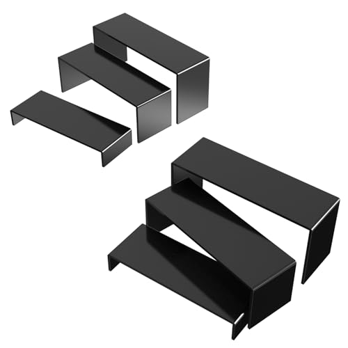 6 PCs Risers Display Stands 3 Tiers Desktop Acrylic Shelves Cake Dessert Holder Products Stand for Collectibles Shoes Jewels Pop Figure （Black） - color: Black