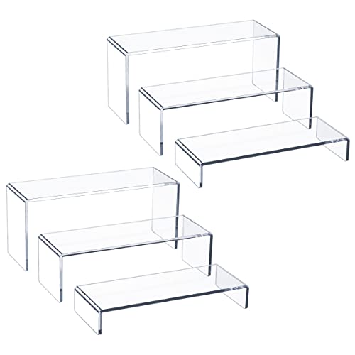 HIIMIEI Acrylic Display Risers, 6 Pcs 9" Large, Thickened 5mm Clear Rectangular Risers for Cupcake Stand, Tiered Display Stand for Collectibles - size: 9'' - 6PCS