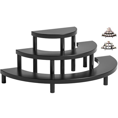 3 Tier Risers Display Stand,Wooden Cupcake Holder Stand,Rustic Cologne and Perfume Organizer for Women,Dessert Table Display Set for Party (Black) - color: Black