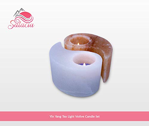 Salacia All Natural Himalayan Salt Rock Pink and White Yin Yang Tea Light Votive Candle Holder Set, Himalayan Salt Yin-Yang Tealight Candle Holder, Home Decor Candle Set