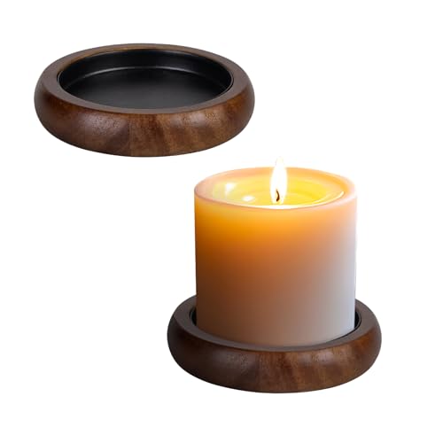 Candle Holder for Pillar Candle Set of 2, Farmhouse Wood Candle Plate, Rustic Wooden Candle Stand, Candles Tray Decorative for Living Room, Table Centerpiece, Brown - color: Brown, size: Set of 2