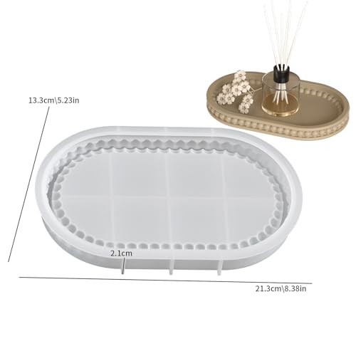 Wehous Oval Beaded Tray Silicone Molds for Resin Concrete, Tray Container Epoxy Resin Casting Molds, Candle Holder Jewelry Trinket Plate Unique Storage Mold for DIY Art Craft Home Ornament - color: Oval