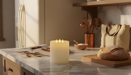 3-Wick Flameless Pillar Candle with Remote Timer, 3D Moving Flame Real Wax Led Candles (Ivory with 3 Wick, 6.5in) - color: Ivory with 3 wick
