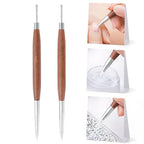 Didiseaon Dual-Ended Nail Sculpture Pen, 2Pcs Wood Handle Silicone Metal Nail Art Tool Set for 3D Gel Polish Design, Builder Gel, Chrome Powder, Salon & Home Manicure