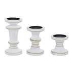 Deco 79 Wood Decorative Candle Holder Candle Stand, Set of 3 Candlestick Holder 8", 6", 4"H, White - color: Beige