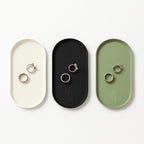 Silicone Vanity Tray - Oval Bathroom & Sink Tray (8.66x3.94 Inch) Dishwasher Safe Jewelry Organizer for for Bathroom, Desk, Vanity, and Cosmetics (Black&White&Green) - color: Black&white&green