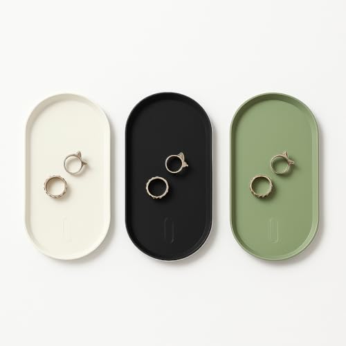 Silicone Vanity Tray - Oval Bathroom & Sink Tray (8.66x3.94 Inch) Dishwasher Safe Jewelry Organizer for for Bathroom, Desk, Vanity, and Cosmetics (Black&White&Green) - color: Black&white&green