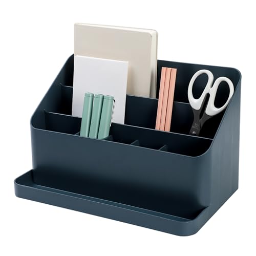 BLUE GINKGO Desk Organizer – Korean-Made Office Storage for Pens, Notes, Mail, and Supplies (Prussian Blue) - color: PRUSSIAN BLUE, size: ORGANIZER