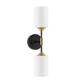 BYOLIIMA Industrial Mid Century Wall Sconce 2-Lights with White Cylinder Glass Shades Modern Bathroom Vanity Wall Lamp Matte Black and Gold Brushed Brass Finished Wall Light Fixture - color: Gold/Black-Cylinder Glass Shades