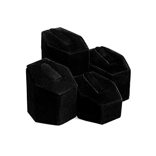 MOOCA Jewelry Ring Stand Holder Display Set, Ring Holders for Jewelry Ring Storage Organizer Stand Pedestals Display 4 Pcs Set, Black Velvet - color: Black Velvet