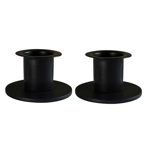 CVHOMEDECO. Primitive Iron Taper Candle Holders Vintage Black Candlestick Holders for Halloween Christmas Dining Room Home Decor. Set of 2, Round Base - color: Round 2 Pcs