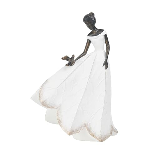 Guichifun Fairy Statue Collection Home Decoration - White Leaf Angel Girls with Bird Resin Home Decor for Outdoor or Indoor Outdoor Yard Decorations Figurines Retirement Gift 8.5 x 5.25 x 12 Inch - color: White-bird, size: Large