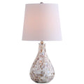 JONATHAN Y 20.5" Seashell Coastal Mini LED Table Lamp for Living Room Office, White Linen Drum Shade, Modern Mother of Pearl Bedside Nightstand Lamp, LED Bulb Included JYL1024A - color: Seashell