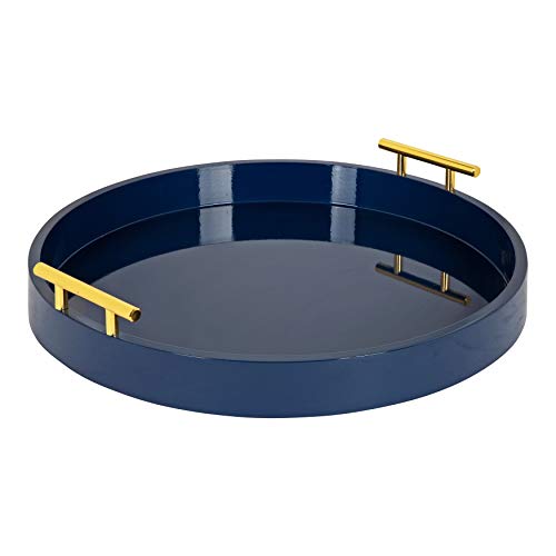Kate and Laurel Lipton Modern Round Tray, 18" Diameter, Navy Blue and Gold, Decorative Accent Tray for Storage and Display - color: Navy Blue, size: 18"