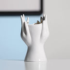 BrownLove Ceramic Face Vase White Flower Vase for Decor Female Form Face Vase Art Vase Modern Decorative Vase Centerpiece for Table Shelf Living Room Office Bedroom - style: Face Vase - Hands Over Face