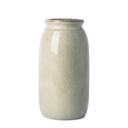 VICTOR & TERESA Rustic Large Green Vase for Home Decor, 10'' Tall Ceramic Vases for Flowers, Farmhouse Decorative Vases for Pampas Grass, Table, Mantel, Living Room, Centerpieces - color: Green, size: Large-10''