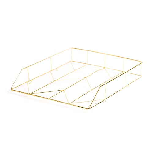 U Brands Desktop Letter Tray, Wire Metal, Gold