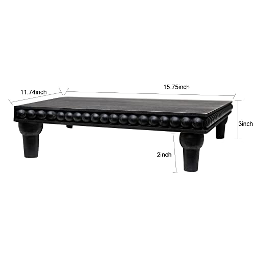 GENMOUS Farmhouse Black & White Distressed Wood Display Stand, 3-Tier Beaded Pedestal Tray for Bathroom, Kitchen, or Living Room Decor