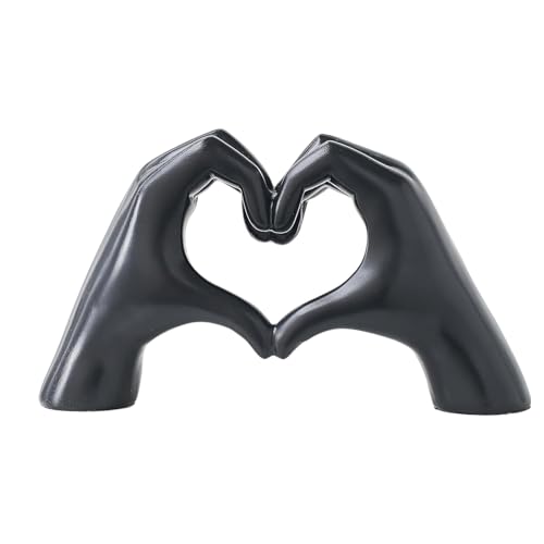 Heart Hands Sculpture Gift, Black Love Gesture Statue, Home Table Decor, Finger Love Sign, Heart Shape Figurine, Cute Friendship Bracelet Holder (Black) - color: Black