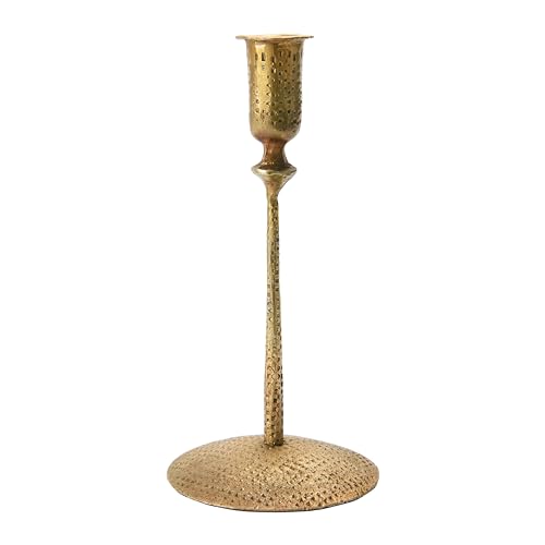 Creative Co-Op Hand-Forged Hammered Metal Taper, Antique Brass Finish Candle Holder - size: 4" Round x 8-3/4"H