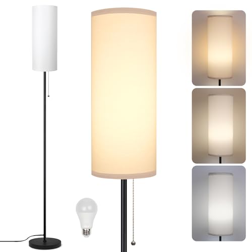 Floor Lamp for Living Room, Modern Standing Lamps with Lampshade, Minimalist Tall Lamp with Chain Switch for Living Room, Bedroom, Kids Room, Office,Standing Lamp LED Bulb Included (White Shade) - color: White