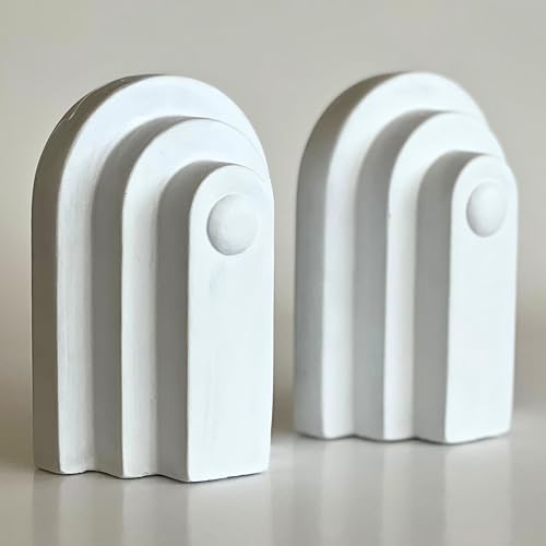 Bellaa 28762 Modern Minimalistic Bookends - Whitearch Design Heavy Duty Decorative Book Holders Stoppers for Office Deskaccessories, Home Shelves, Library - 6 x 5 x 7 Inches (Pair) - color: Whitewash