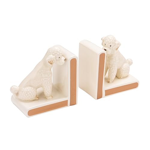 Creative Co-Op 2-Piece Hand-Painted Stoneware Vintage Poodle Bookends, White and Gold Finish
