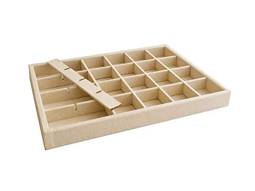 Premium Grade Beige Velvet Jewelry Organization Tray 24 Grids Removable and Rearrangeable Dividers Drawer Insert Closet Organizer Stackable - color: 24 Grid Jewelry Tray