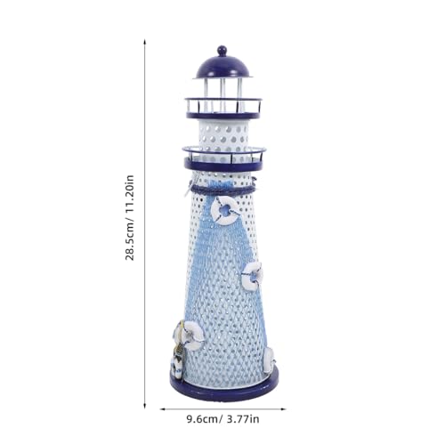 Amosfun Nautical Lighthouse Candle Holder Metal Tea Light Stand Mediterranean Desk Decor with Large Round Holes for Home Office Table Display