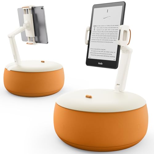 SAIJI Tablet Pillow Stand, Kindle Holder Compatible with 4.7-15.6” Kindle, Phone, Portable Monitor, 360° Adjustable Tablet Stand for Bed with Flexible Dual Axis Arm&Microbead Cushion (Orange) - color: Orange