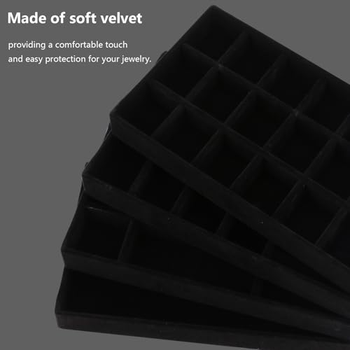 Stackable Jewelry Organizer Trays for Drawer, Set of 4 Velvet Jewelry Drawer Inserts in Dresser, 8in Storage Display Case for Rings Stud Necklaces Accessories(Black) - color: Black