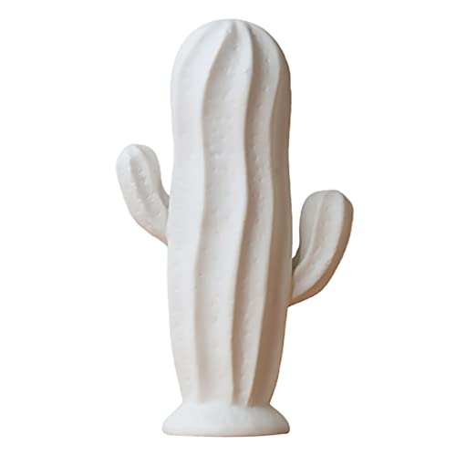 VOSAREA Ceramic Cactus Figurine Minimalist Cactus Statue Porcelian Collectible Art Sculpture Jewelry Holder Centerpiece Ornament for Porch Home Office Decor White Minimalist Home Decor