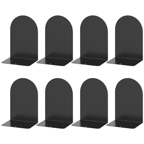 Bookends 4 Pairs, Metal Round Bookends for Shelves, Book Ends for Desk, Book End to Hold Books, Book Stopper, Black Bookend for Home Office - style: 4 Pairs Bookends