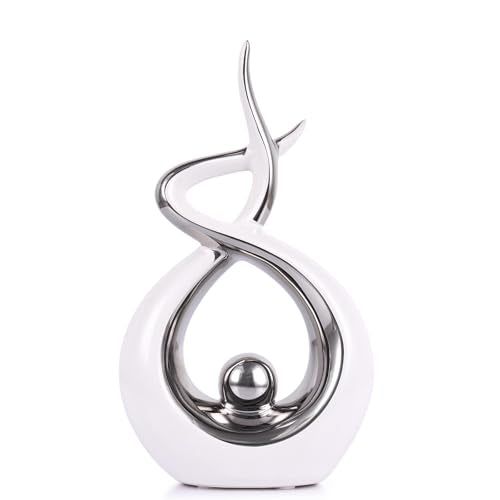 Silvery Modern Sculpture Table Decorations, Ceramic Knick Knacks Statues for Living Room Decor, Tv Stand and Desk Decor, Suitable for Coffee Tables and Shelf Decorations, Great Gift Idea - color: White Silver, size: Small