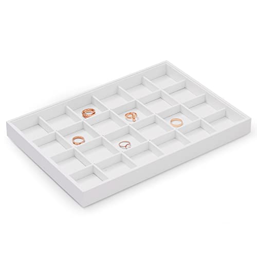 Oirlv Premium White Leather Stackable Jewelry Tray 24 Grid Jewelry Drawer Organizer Trays Rings Earrings Storage - color: White, size: 24 Grid Tray