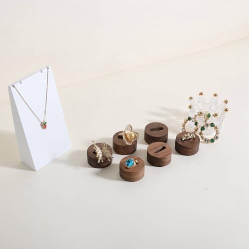 GemeShou 6pcs Wood Jewelry Ring Storage organizers, Retail ring display slot stand, Small walnut Jewelry ring holder tray for Girl Woman Room Decoration【Walnut-Round 6pcs】 - style: Circle