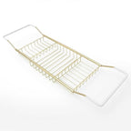 Cabilock Luxury Stainless Steel Bathtub Caddy Tray - 24.8in Expandable Modern Bath Rack for Tub with Wine Glass & Book Holder - Rustproof Shower Organizer & Tablet Stand for Home Spa, Gold - color: Golden
